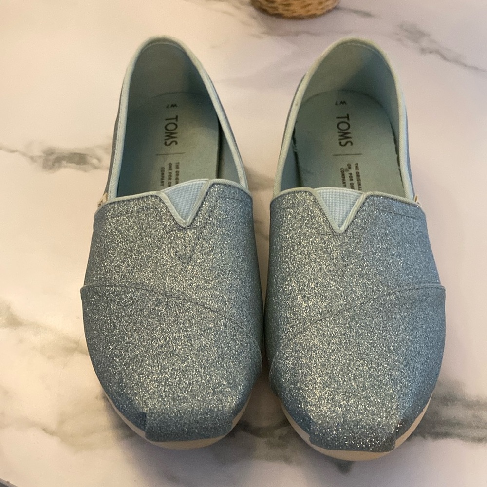 TOMS Blue Glitter Slip-ons